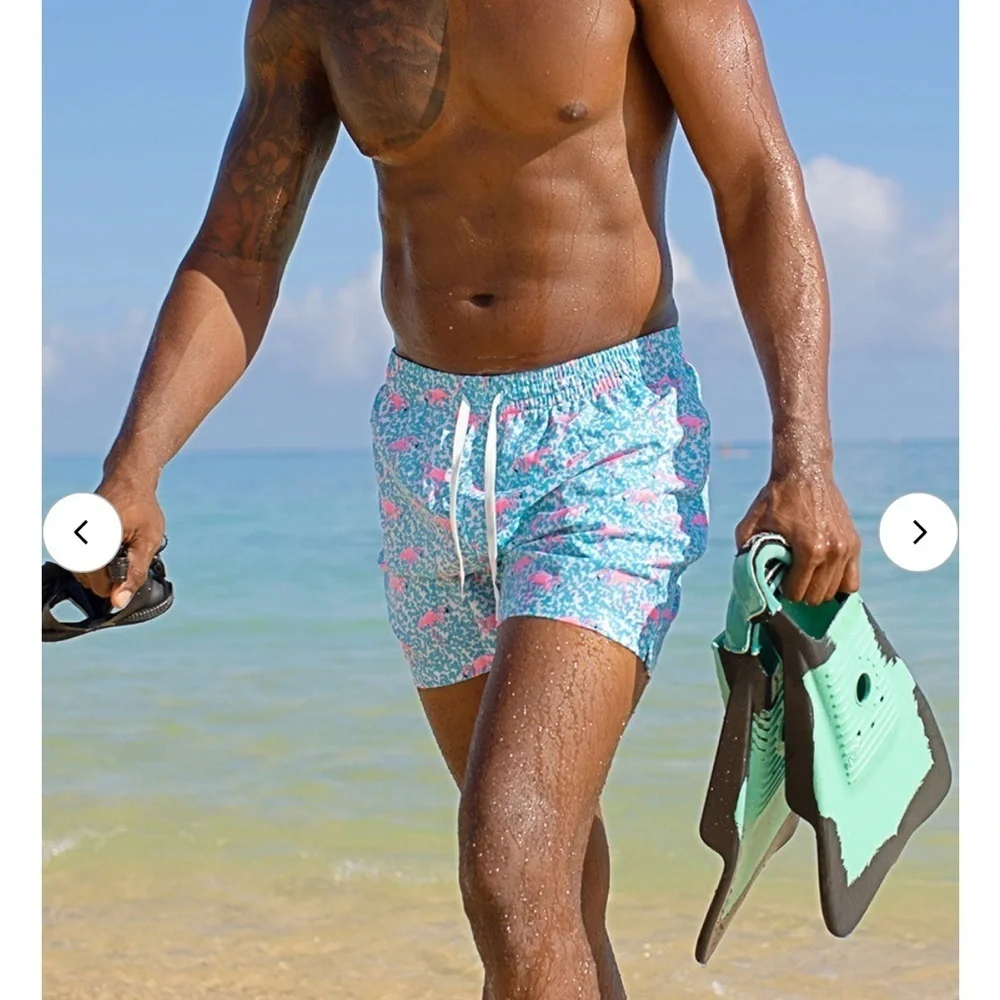 Chubbies The Domingos are for Flamingos pink turquoise trunks XS swim